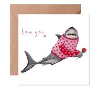 Adorable Shark Love You Card, Whimsical & Romantic Greeting Card for Anniversary, Valentine's, Birthday Card, Sweet Anniversary Card for Husband Wife Her Him Couples