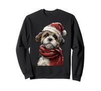 Adorable Shih Tzu with Santa Hat Snowy Winter Christmas Dog Sweatshirt