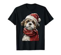 Adorable Shih Tzu with Santa Hat Snowy Winter Christmas Dog T-Shirt