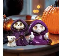 Adorable Skull Grim Reaper Statue with Walking Dog Ghost Statue Figurine, Cute Halloween Home Tabletop Figurines Decoration, Perfect for Home Front Porch Decor and Outdoor Garden Sculpture Decoration