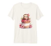 Adorable Sloth Hugging Heart on Sweet Pink Cupcake Premium T-Shirt