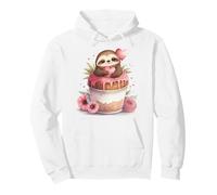 Adorable Sloth Hugging Heart on Sweet Pink Cupcake Pullover Hoodie