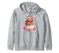 Adorable Sloth Hugging Heart on Sweet Pink Cupcake Zip Hoodie