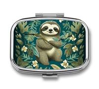 Adorable Sloth Pill Box Small Metal Pill Case for Purse Or Pocket 2 Compartment Pill Organizer Cute Travel Pillbox Portable Pill Container Holder to Hold Vitamins Fish Oil