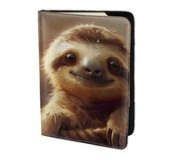 Adorable Sloth print Leather Card Case Travel Accessories Passport Holder Cover Wallet for Women Men, Black, One Size