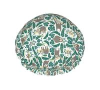 Adorable Sloth Printed Shower Cap, Double Layer Hair Cover For Bathing, Reusable Headgear For Long Hair