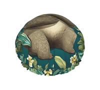 Adorable Sloth Shower Cap Reusable Double Layered Bath Cap Waterproof Hair Cap with Elastic Band Bathing Hat Spa Salon Shower Hat for Women Men