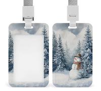 Adorable Snowman Snowy Forest Evergreen Trees ID Badge Holder Retractable Clip Card Holder Card Protector Name Badge Name Tag for Work Office Doctor Nurse