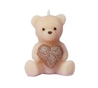 Adorable Soy Wax Teddy Bear with Shiny Heart Candles: Cute and Eco-Friendly Decorative Candles for Gifts, Home Decor, and Special Occasions (Cream)