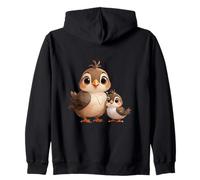 Adorable Sparrow Chick and Mother Bird Art Zip Hoodie