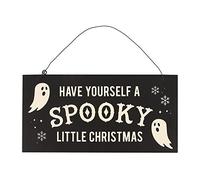 Adorable "Spooky Little Christmas" Hanging Sign - 10cm x 20cm (1 Pc.) - Features Pair of Ghosts, Snowflakes, & Festive Text - Perfect for Dark & Edgy Holiday Vibes