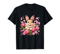 Adorable Spring Bunny Easter Tulips Sakura Flowers T-Shirt