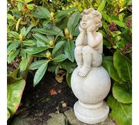 Adorable Stone Cast â€˜Boy on Ballâ€™ Statue