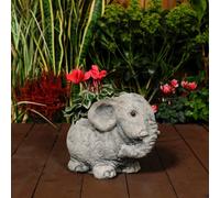 Adorable Stone Cast Elephant Planter With Carved Texture