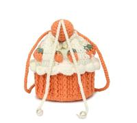 Adorable Strawberry Cake Handmade Crochet Plush Shoulder Bag, Women's Cute Drawstring Wallet with Mini Strawberry Accents, Soft Crochet Bag for Daily Small Essentials & Sweet Gifts