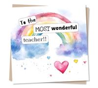 Adorable Thank You Card for a Special Teacher - Wonderful - Rainbow, Heart - Gratitude, Appreciation - Teach, Education - from a Pupil, Student