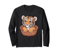 Adorable Tiger in Basket Cartoon Long Sleeve T-Shirt