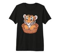 Adorable Tiger in Basket Cartoon Premium T-Shirt