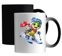 Adorable Turtle Skiing Through Snowy Slopes Ceramic Magic Mug White