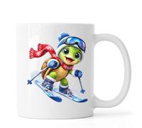 Adorable Turtle Skiing Through Snowy Slopes Ceramic Tea Coffee Mug White