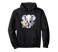 Adorable Watercolor Baby Elephant Floral Art Pullover Hoodie