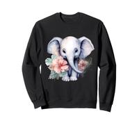 Adorable Watercolor Baby Elephant Floral Art Sweatshirt