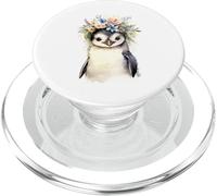 Adorable Watercolor Baby Penguin with Floral Crown PopSockets PopGrip for MagSafe