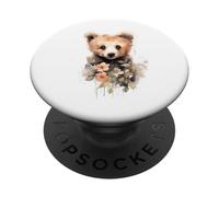 Adorable Watercolor Bear Cub with Flowers Nature Art PopSockets Adhesive PopGrip