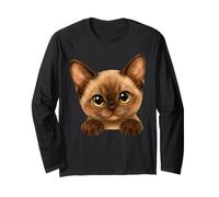 Adorable Watercolor Brown Kitten Peeking Cat Long Sleeve T-Shirt