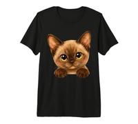 Adorable Watercolor Brown Kitten Peeking Cat Premium T-Shirt