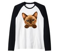 Adorable Watercolor Brown Kitten Peeking Cat Raglan Baseball Tee