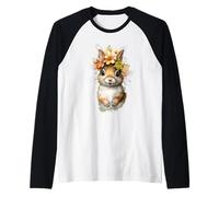 Adorable Watercolor Bunny with Floral Crown Rabbit Design Raglan Baseball Tee