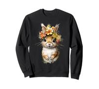 Adorable Watercolor Bunny with Floral Crown Rabbit Design Sweatshirt