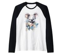Adorable Watercolor Koala with Eucalyptus Floral Bouquet Raglan Baseball Tee