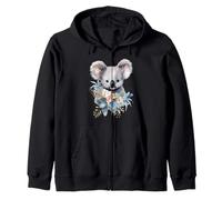 Adorable Watercolor Koala with Eucalyptus Floral Bouquet Zip Hoodie