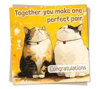 Adorable Wedding or Engagement or Anniversary Cat Card For Loved One - Together You Make The Perfect Pair - Congratulations, Celebrations - For A Special Couple, Husband & Wife, Boyfriend & Girlfriend