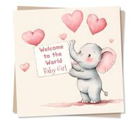 Adorable Welcome to the World Baby Girl Elephant Card For a Loved One - Girls, Daughter - Animal Lover, Heartfelt - Newborn - For Parents, Friend, Bestie, Family, Relative