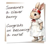 Adorable Well Done or Congratulations Card for Loved One - Woodland Animals - Someone's A Clever Bunny Congrats On Becoming A Nurse - for Son, Daughter, Sister, Brother, Best Friend, Bestie