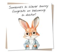Adorable Well Done or Congratulations Card For Loved One - Woodland Animals - Someone's A Clever Bunny Congrats On Becoming A Doctor - For Son, Daughter, Sister, Brother, Best Friend, Bestie
