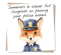 Adorable Well Done or Congratulations Card For Loved One - Woodland Animals - Someone's A Clever Fox Congrats On Passing Police Exams - For Son, Daughter, Sister, Brother, Best Friend, Bestie