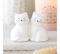 Adorable White Ceramic Cat Salt and Pepper Shaker Set, Kitchen Table Decor, Whimsical Cat Design, 2 Piece Seasoning Dispensers