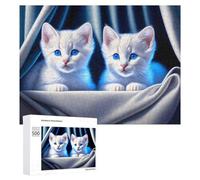 Adorable White Kittens with Blue Eyes Wooden Picture Puzzle for Adults, 500 PCS