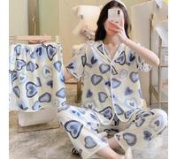 Adorable Womens Sleepwear Three Piece Pajama Set Featuring a Stylish Top, Comfortable Shorts, and Long Pants (XL Blue1)