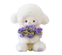 Adorable Wool Lamb Plush Toy with Rose Hat - Magnetic Hand-Held Flower Transforms into Flower Crown, Soft Cuddly Sheep Doll for Kids, Birthday Gift