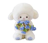 Adorable Wool Lamb Plush Toy with Rose Hat - Magnetic Hand-Held Flower Transforms into Flower Crown, Soft Cuddly Sheep Doll for Kids, Birthday Gift
