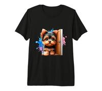 Adorable Yorkshire Terrier Puppy with Open Door Premium T-Shirt