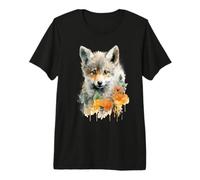 Adorable Young Fox with Flowers Watercolor Art Premium T-Shirt