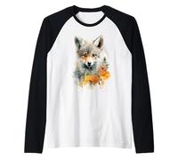 Adorable Young Fox with Flowers Watercolor Art Raglan Baseball Tee
