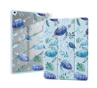 AdorableWhimsy Blue Sea Turtle Case for iPad A16 11th Generation 2025 11" / iPad 10th Generation 2022 10.9" with Pencil Holder Cartoon Animal Leather Clear Back Shell Foldable Protective Cover