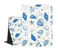 AdorableWhimsy Blue Seashell Conch Case for iPad mini 7 (A17 Pro) 2024/iPad Mini 6 2021 8.3 Inch with Pencil Holder Folio Textured Leather Cover Multi-Angle Viewing Stand Case Auto Sleep/Wake
